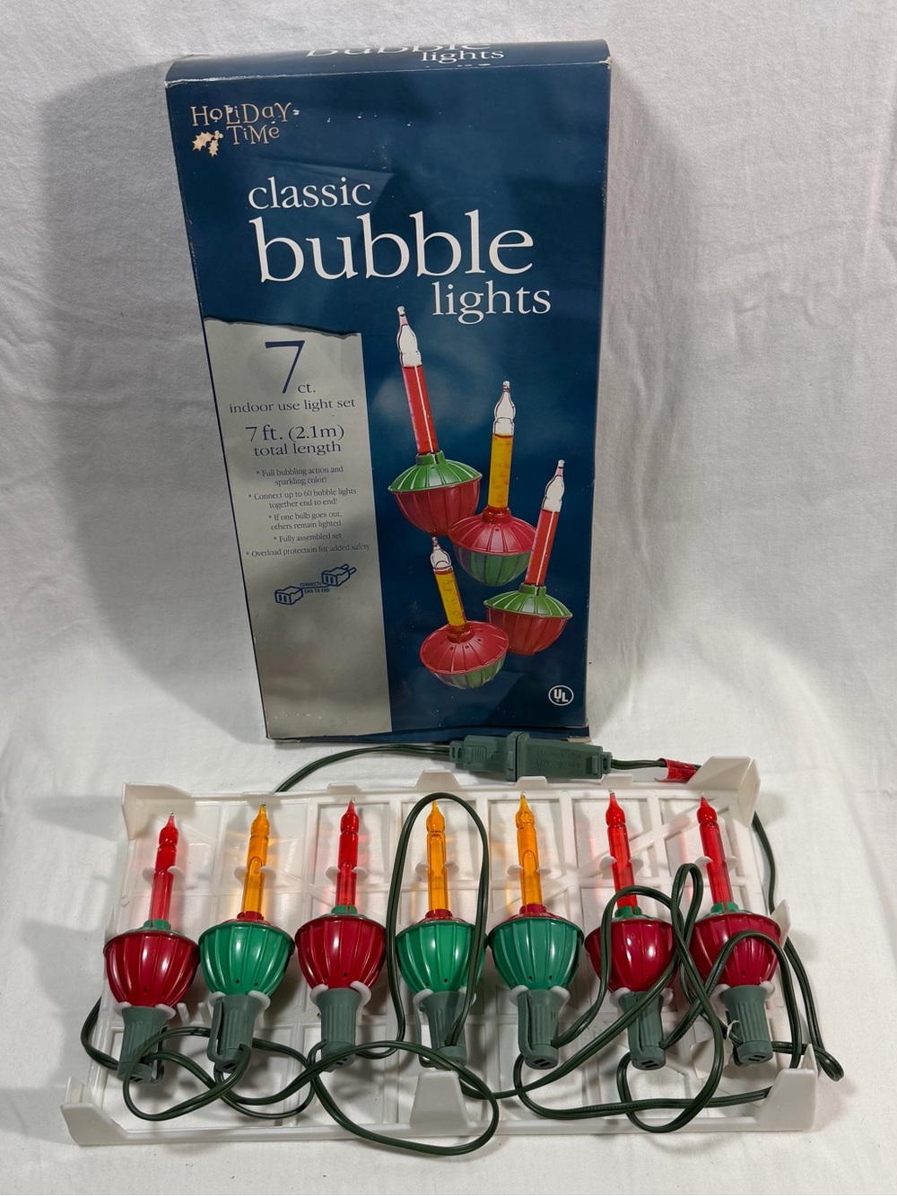 Holiday Time Vintage Red & Green Bubble String Light Set 7 Count Working